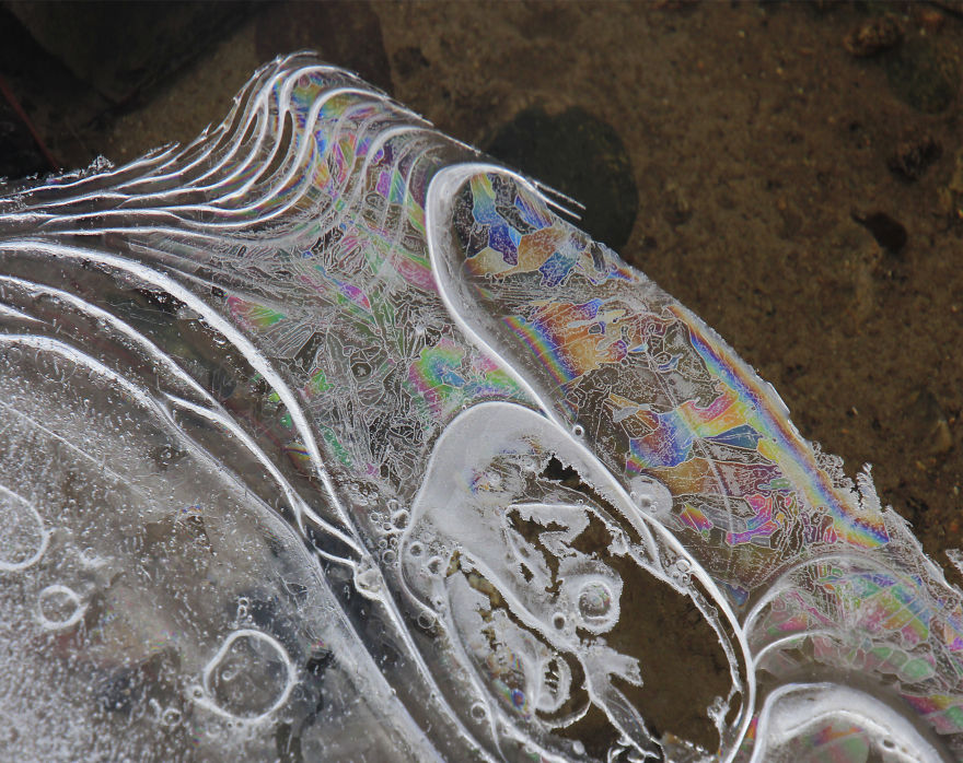 Rainbow Colors In Stream Ice