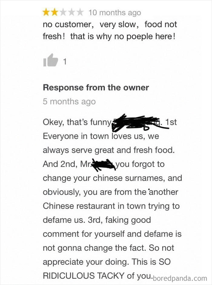 Rival Chinese Restaurant Called Out Leaving A Review