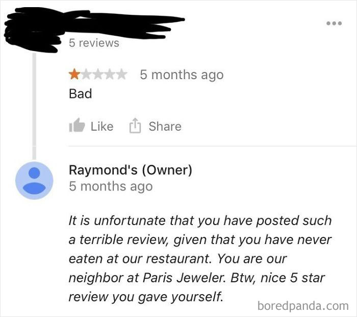 Local Restaurant Exposes A Bad Reviewer