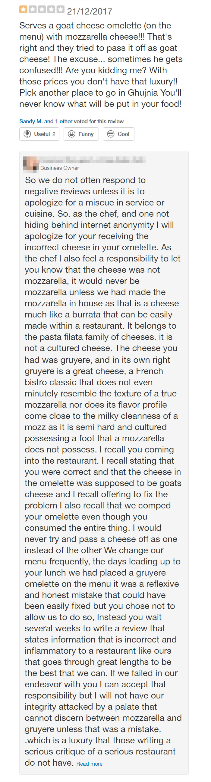 One Of My Favorite Restaurants Got A Bad Review And The Owner/Chef Called Them Out...