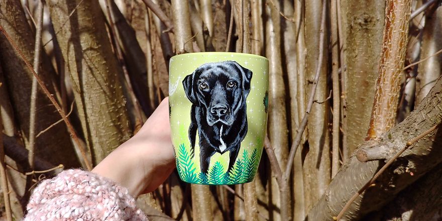 Green Ceramic Mug With Dog's Portrait