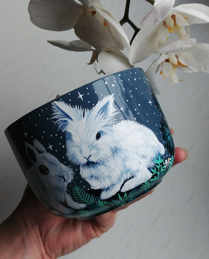Personalised Pet Cup With Cute Bunnies