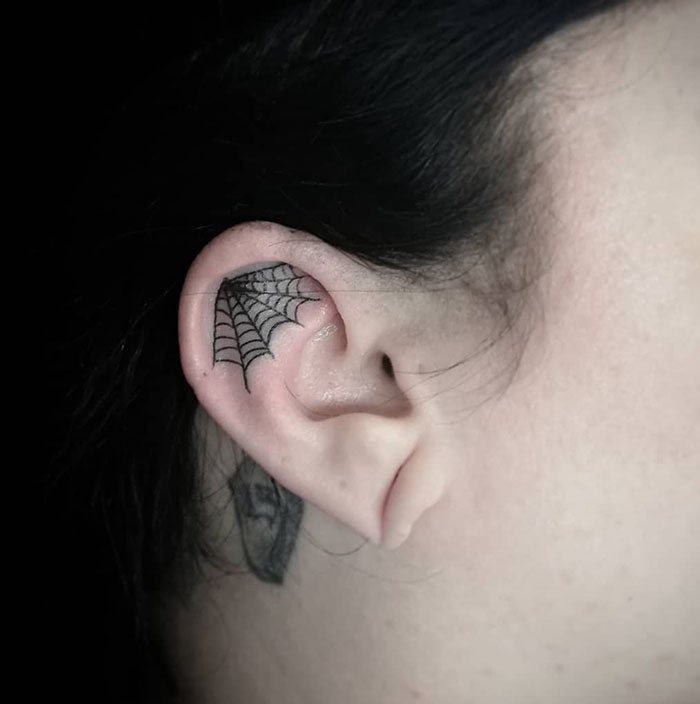 Spider Web Ear Tattoo