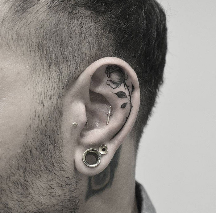 Rose Ear Tattoo