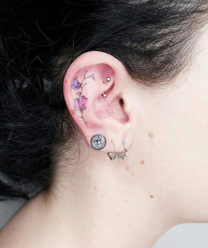 Small Floral Ear Tattoo