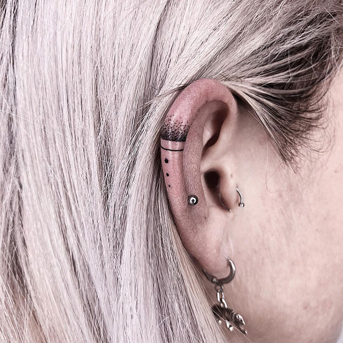 Subtle Lines And Dots Ear Tattoo