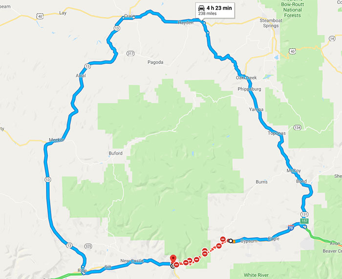 En Colorado ha habido un desprendimiento de rocas, y ahora, este tramo de 20 millas hay que hacerlo dando una vuelta de 238 millas