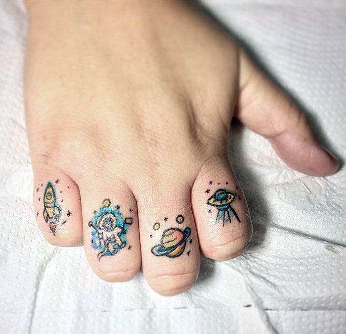 Cute Space Related Finger Tattoos
