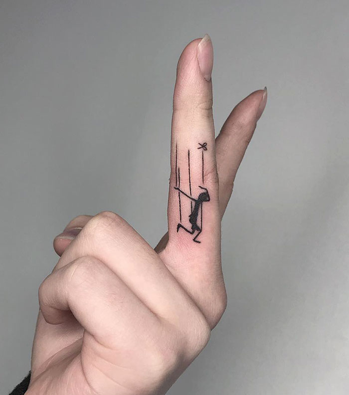 String Puppet Finger Tattoo