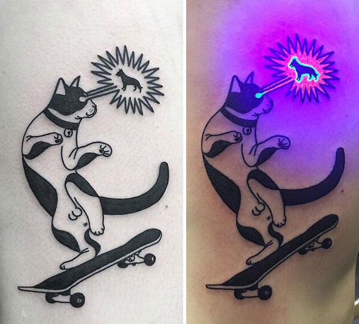That's One Cool Glow In The Dark Cat Tattoo