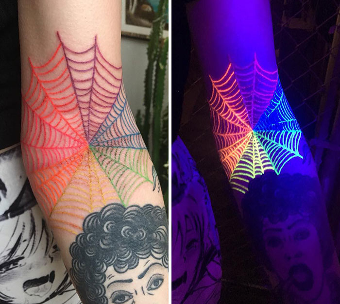 Glow In The Dark Spider Web Tattoo. It's So Cool