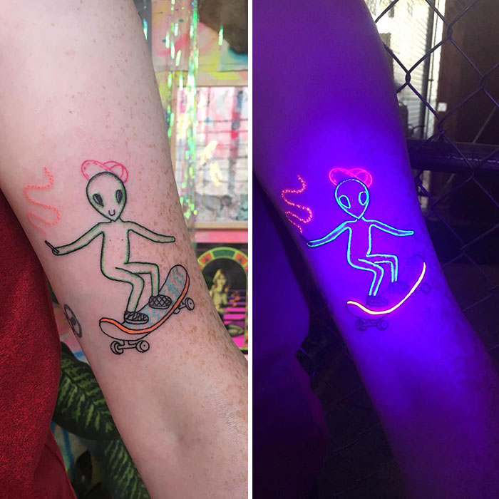 This Glowing Alien Skater Tattoo