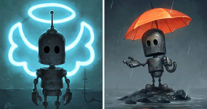 Lonely Robots Experiencing The Quiet Wonder Of The World (New Illustrations)