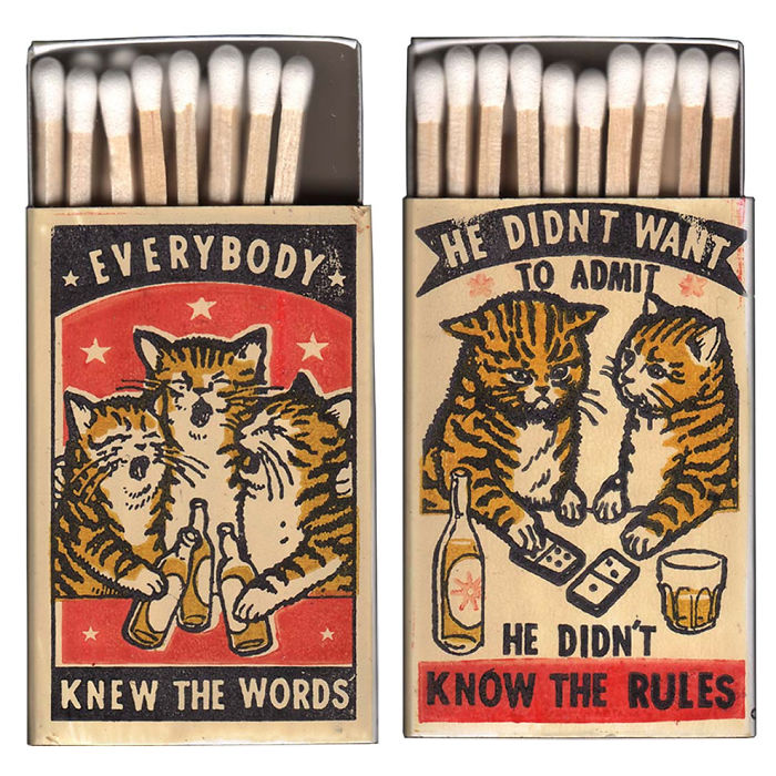 Matchbox Art Featuring Drunk Cats Getting Into Funny And Embarrassing Situations In A Bar