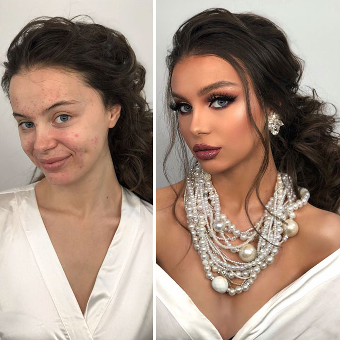 11 Photos Taken Before And After Brides Got Their Wedding Makeup