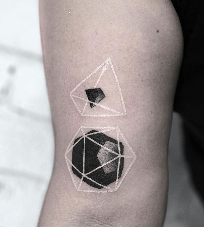 Minimal Platonic Solids Tattoos With White Ink