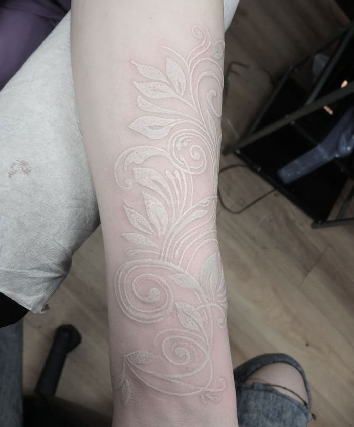 White Ink Tattoo To Cover Up Scar