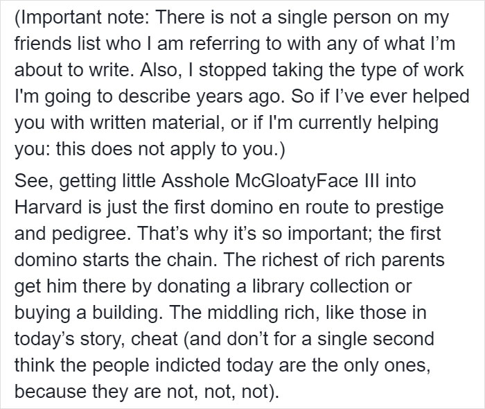 If You Thought College Admission Scandal Was Bad, This Woman's Post About Rich People Buying Her Writing Services Will Show It's Worse