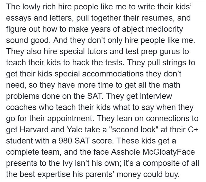 If You Thought College Admission Scandal Was Bad, This Woman's Post About Rich People Buying Her Writing Services Will Show It's Worse