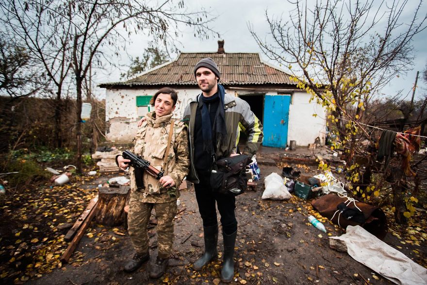 Me With A Georgian Soldier In Donbas, Ukraine