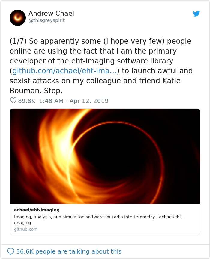 Dr. Katie Bouman Gets Accused Of Taking All The Credit For Black Hole Pic, Her Male Colleague Clears The Air On Twitter