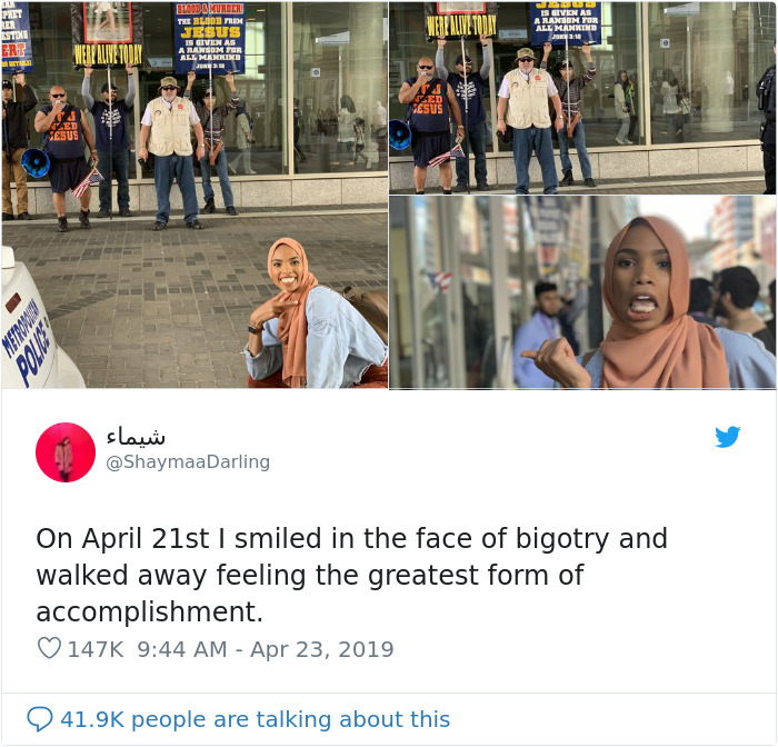 This Muslim Woman Took A Smiling Stand Against Anti-Muslim Protesters And Went Viral