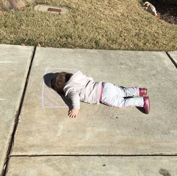 Imagination Level 100. My 2-Year-Old Daughter Drew A Pillow With Chalk, Then Lay Down For A Nap