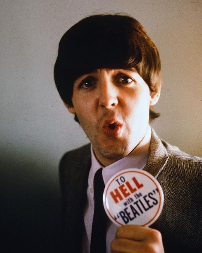 Paul Mccartney With Anti-Beatles Button, 1964