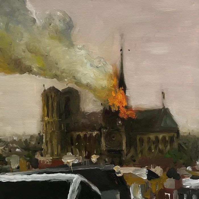 “Notre Dame”, Oil On Canvas, 14”x14” #notredame #paris #oilpainting #oiloncanvas #studiovisit #artstudio #contemporaryart #notredameburning #notredamecathedral #notredamedeparis