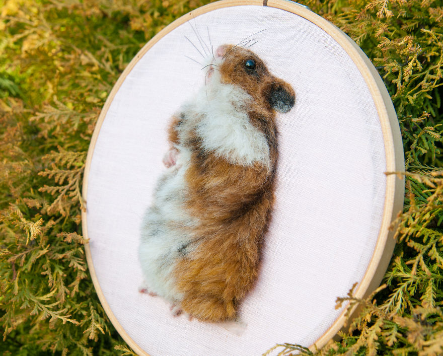 Painting Hamster/Felted Hamster/Woolen Hamster/ 3D Pet Portrait,/Memory Hoop Art/ Needle Felted Art/ Pet Gift/ Wool Painting/ Pet Picture