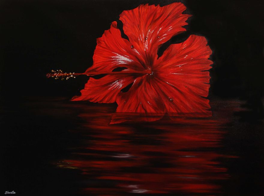 Hibiscus, Acrylic On Canvas, 40in X 30in