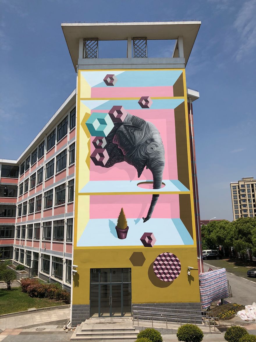 Half Man Half Bird, Paints Surreal Creatures Popping In And Out Of Walls Around The World. Half Man Half Bird, Paints Surreal Creatures Popping In And Out Of Walls Around The World.
