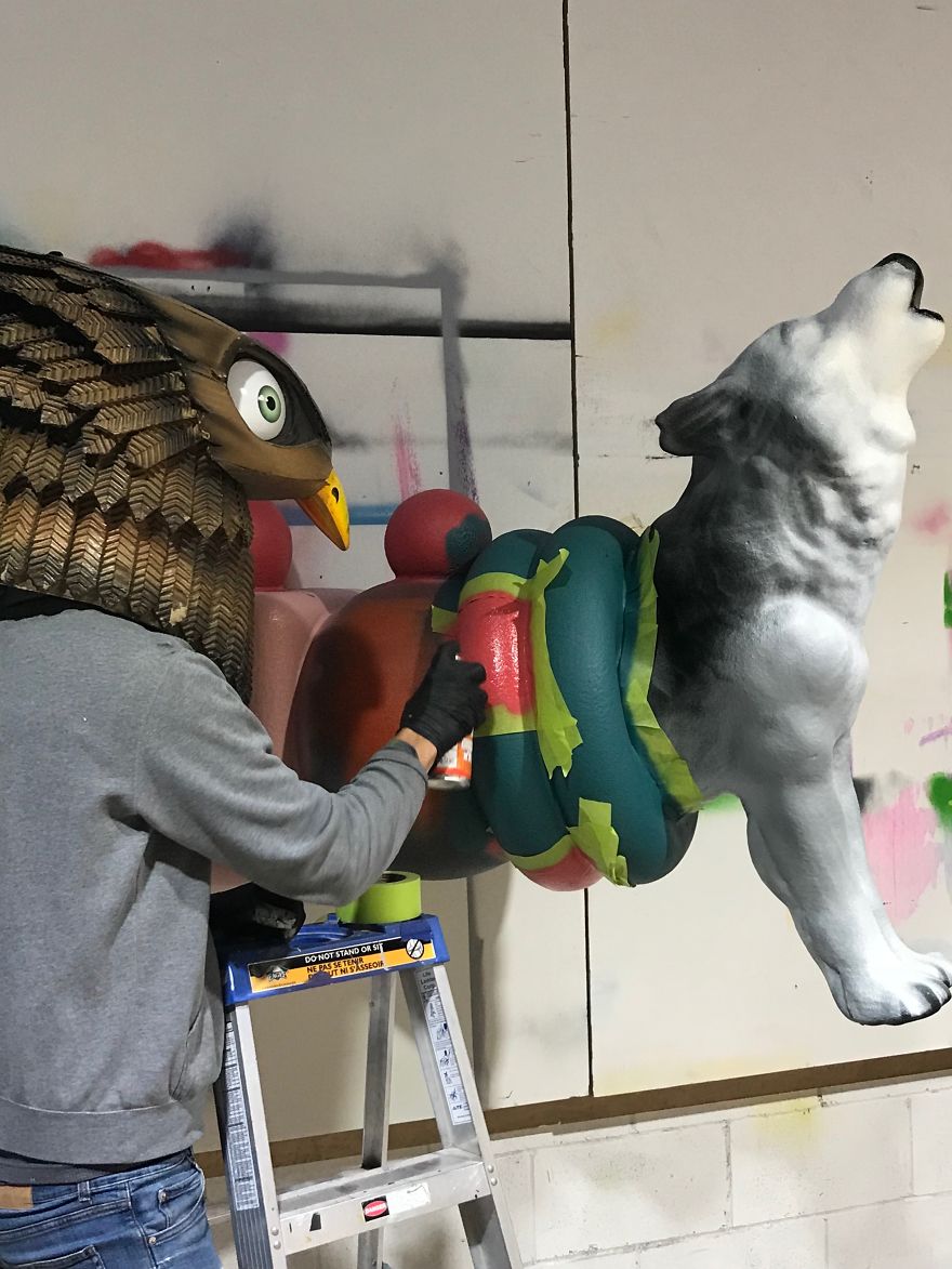 Half Man Half Bird, Paints Surreal Creatures Popping In And Out Of Walls Around The World. Half Man Half Bird, Paints Surreal Creatures Popping In And Out Of Walls Around The World.