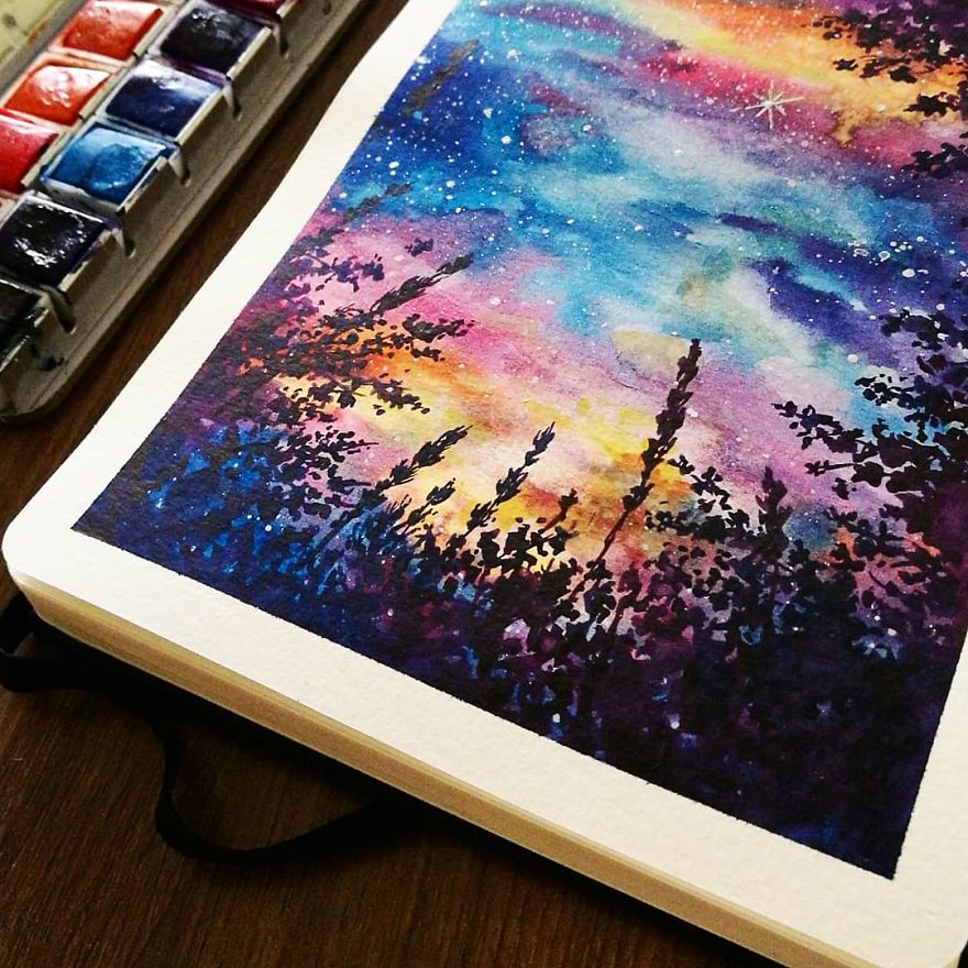 I Create Landscapes Using Watercolor