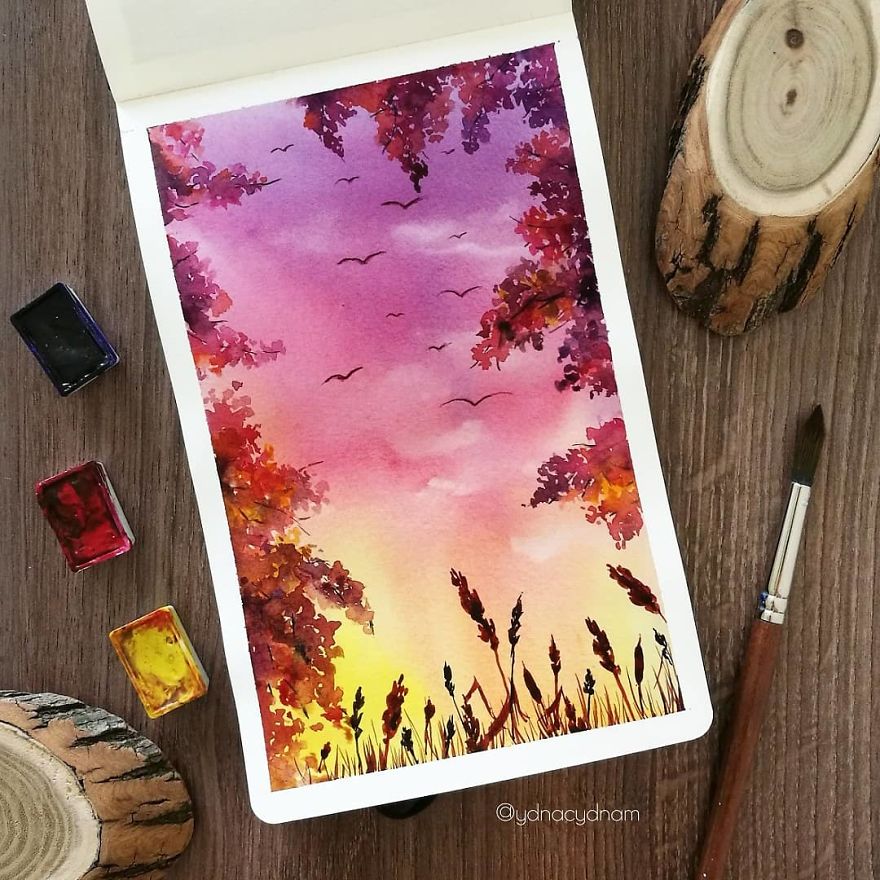 I Create Landscapes Using Watercolor