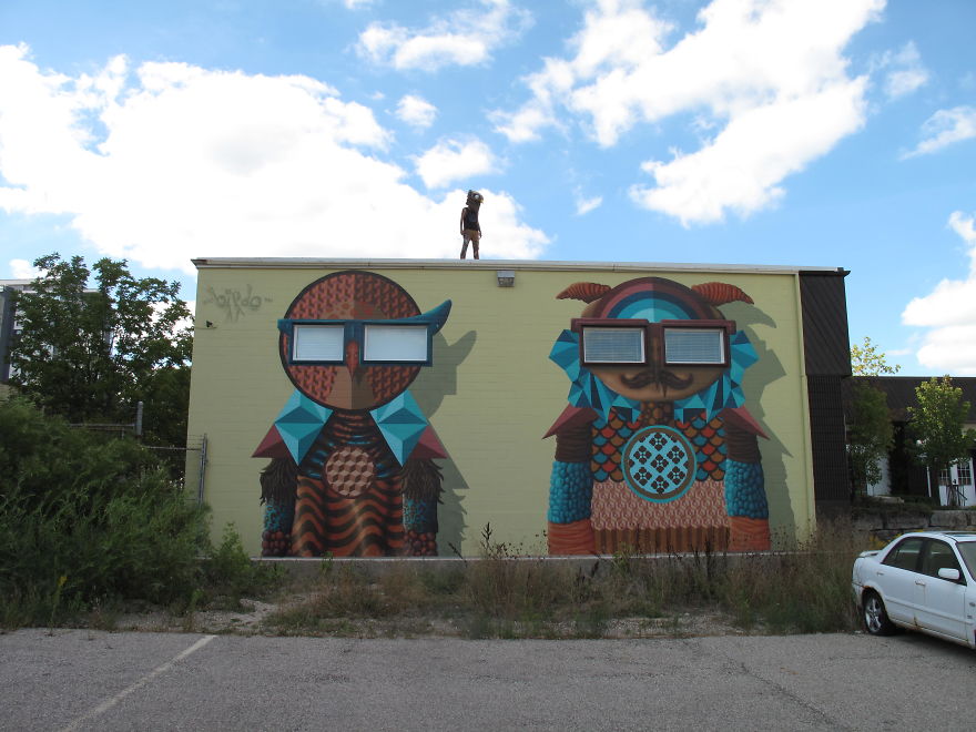 Half Man Half Bird, Paints Surreal Creatures Popping In And Out Of Walls Around The World. Half Man Half Bird, Paints Surreal Creatures Popping In And Out Of Walls Around The World.