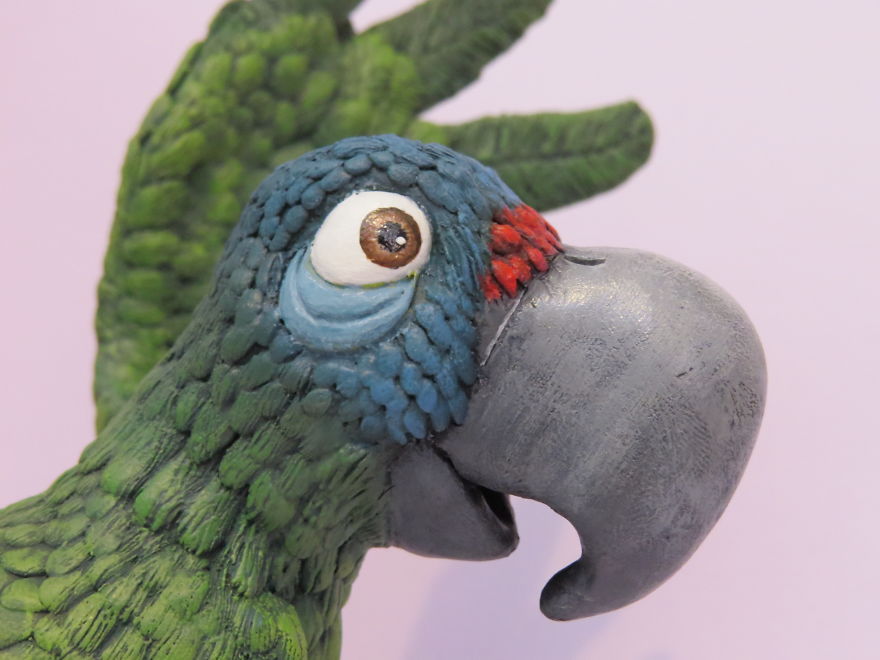 Polymer Clay Parrot Figurine Whimsical