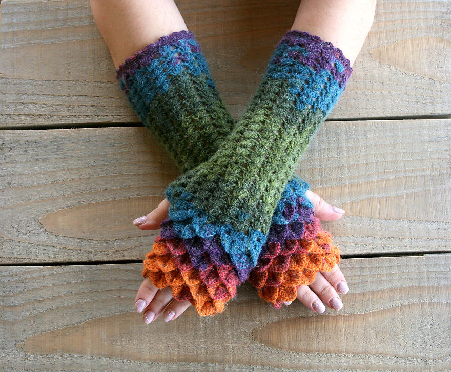 I Crocheted This Dragon Scale Arm Warmers