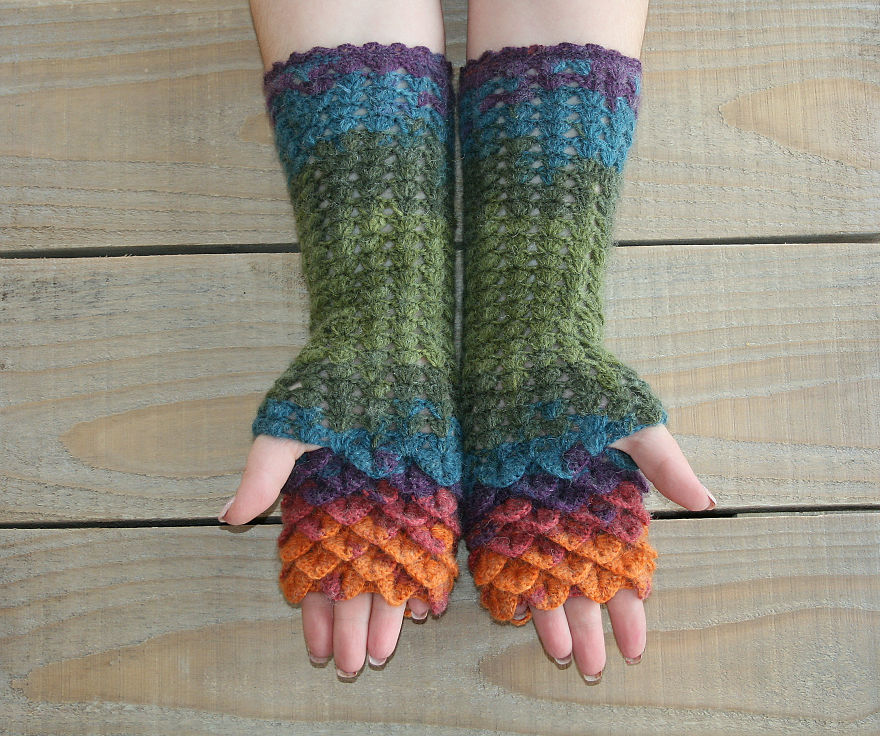 I Crocheted This Dragon Scale Arm Warmers