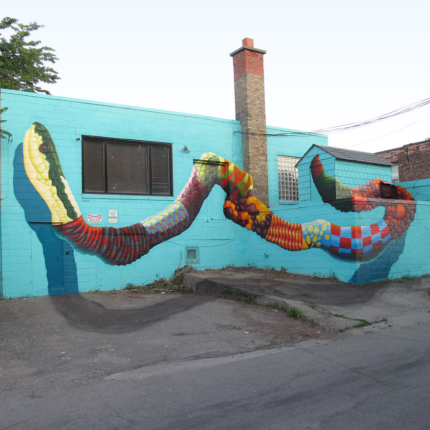 Half Man Half Bird, Paints Surreal Creatures Popping In And Out Of Walls Around The World. Half Man Half Bird, Paints Surreal Creatures Popping In And Out Of Walls Around The World.