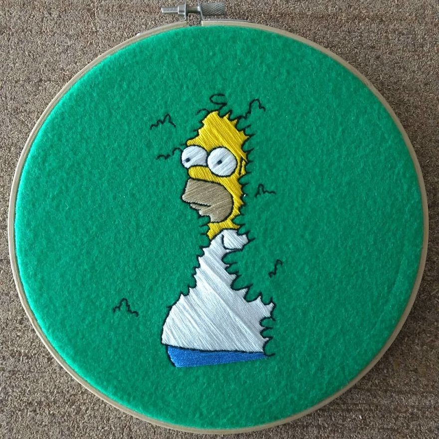 I Recreate Scenes From The Simpsons With Embroidery Each One