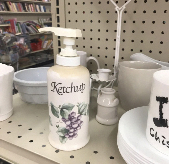 Ah Yes I Was Looking For A Soap Dispenser Labeled "Ketchup" With A Picture Of Grapes