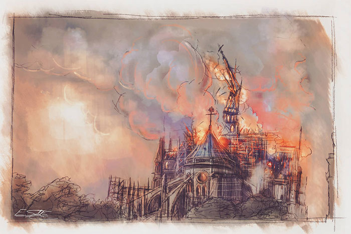 Yesterday Notre Dame De Paris Was Partially Destroyed In A Fire. My Heart Is Bleeding. As A Tribute To This Wonderful Monument From Our Country, I Decided To Paint This Tragic Event.