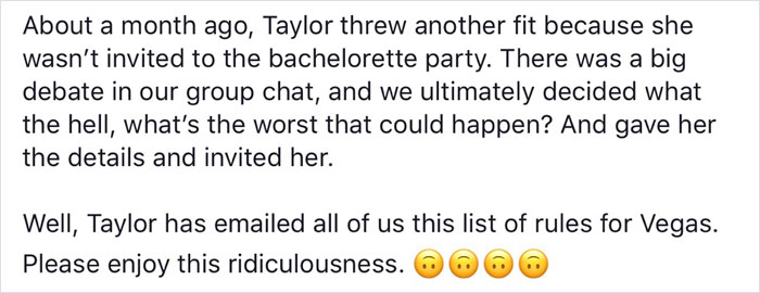 Woman Who Was Invited To Bachelorette Party Out Of 'Pity' Sends Out List Of Insane Rules All Girls Must Follow