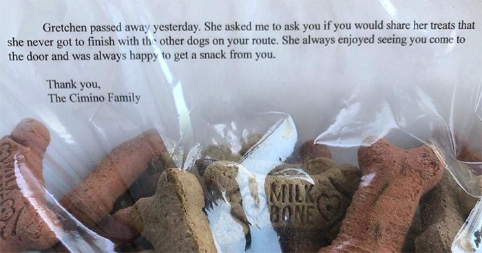 Mailman Who Used To Give Treats To Dogs On His Route Receives A Note That One Of The Dogs Has Passed Away