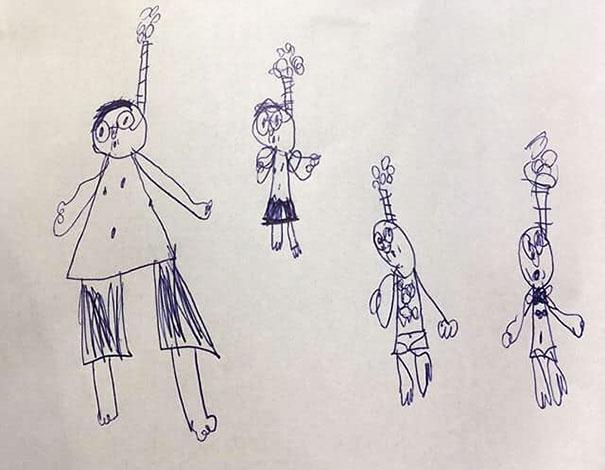 My 6-Year-Old Drew Her Dad, Me, Herself And Her Little Brother. We’re Snorkelling