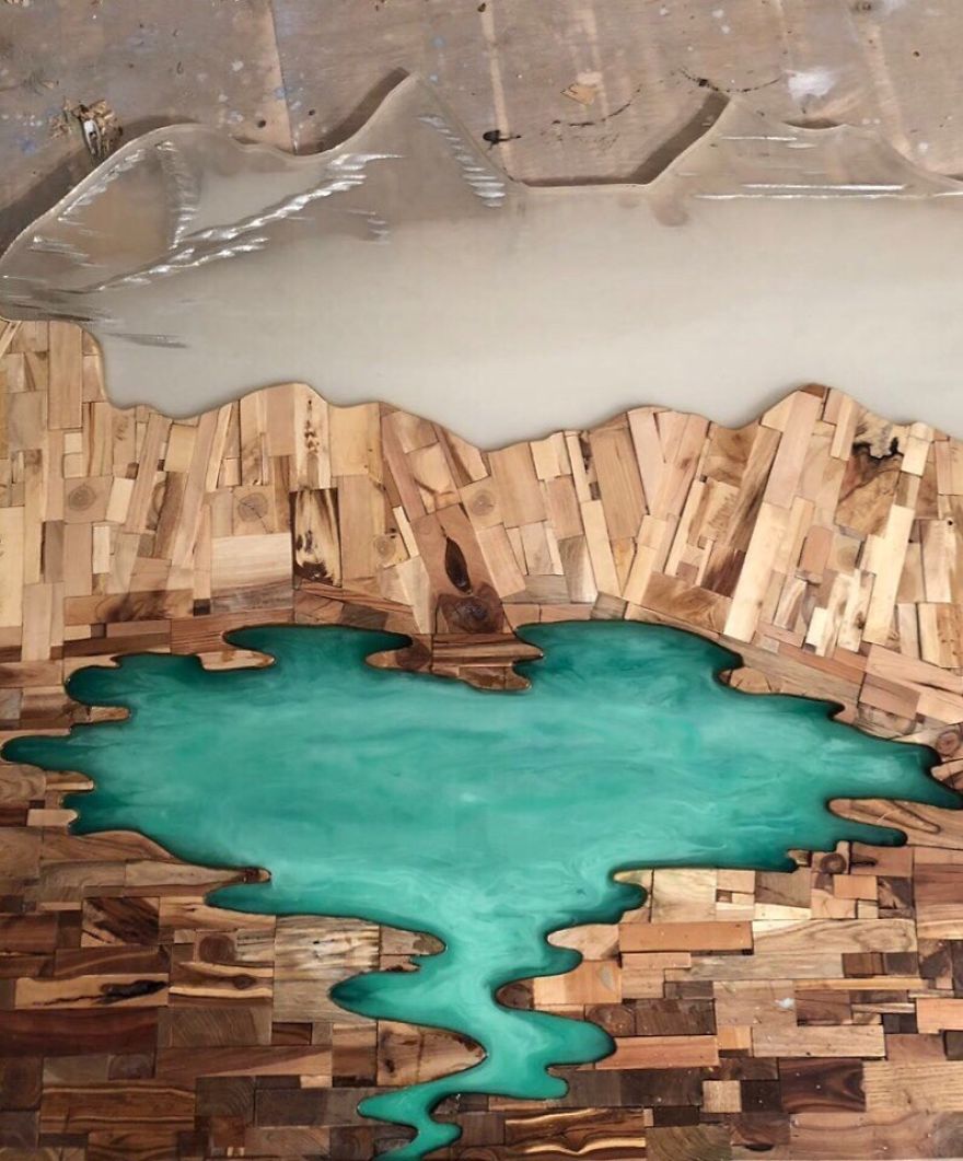 Belukha Mountain And The Katun River From Random Wood Pieces For A Small Bar In Altay Republic, Russia