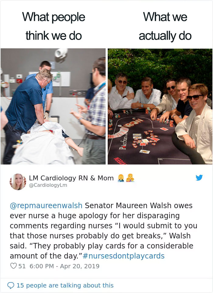 Senator Says Nurses Don T Need Breaks As They Spend Most Of The Day Playing Cards Nurses Respond With Sarcastic Pics Bored Panda