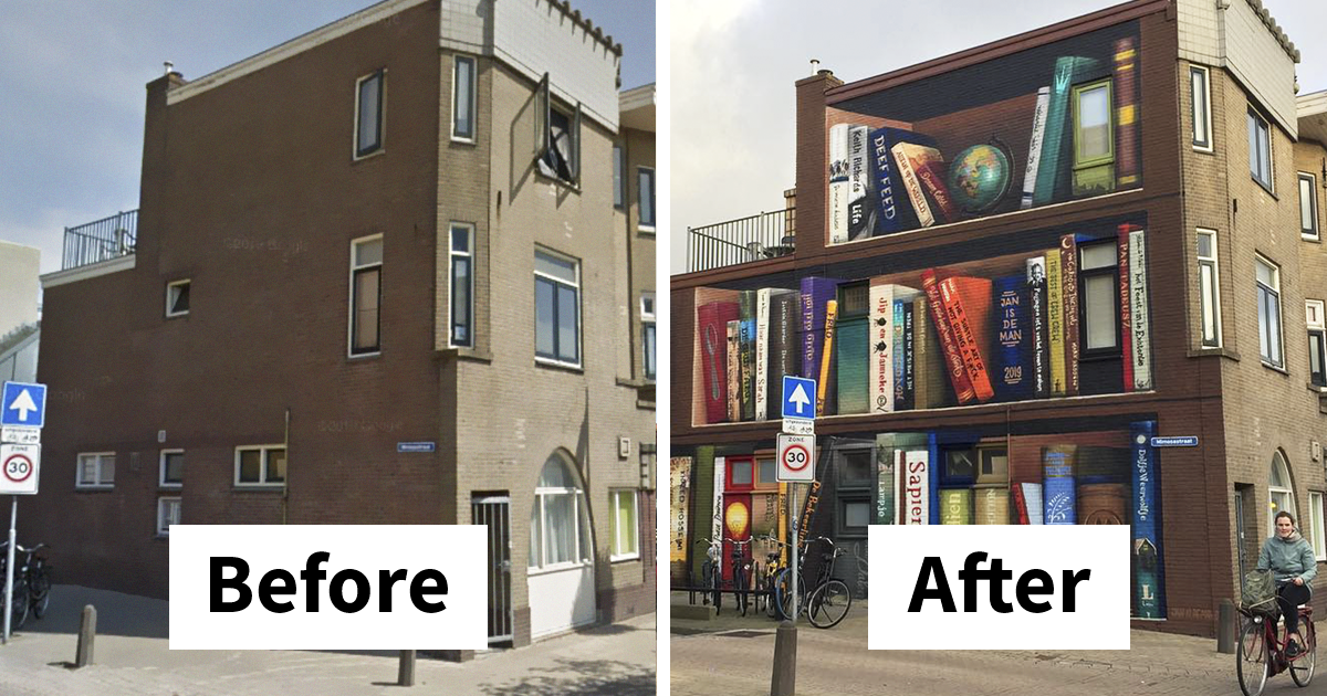 Dutch Artists Paint Giant Bookcase On An Apartment Building