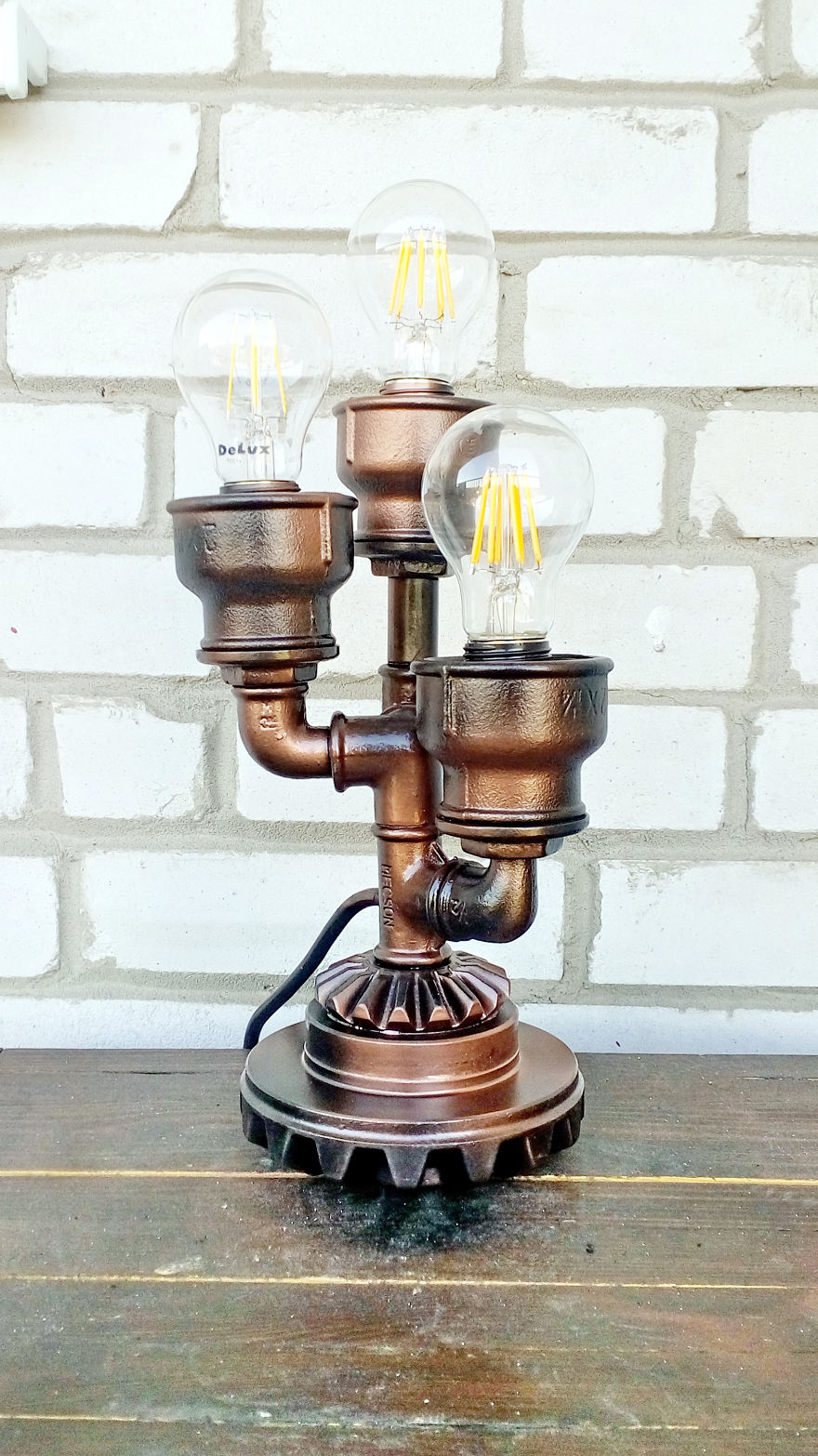Rustic Lamp Pipe Lamps Rustic Lamp Bulb Steampunk Bedside Lamp Steampunk Lamp Ideas Industrial Craft Lights How To Make A Pipe Lamp Industrial Dining Lamp